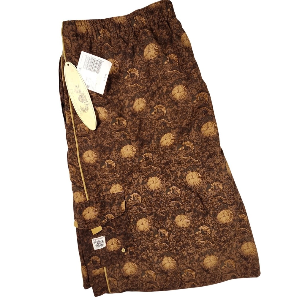 Bungalow Joe Mens XXL Swim Trunks Brown Batik Fish Print Cargo Board Shorts NEW‎